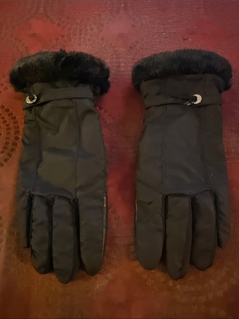 Black Faux Fur Cuff Winter Gloves